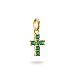 Thomas Sabo Charm Anhänger Kreuz mit grünem Nanokristall 18K Vergoldet – CC1206-M01-6