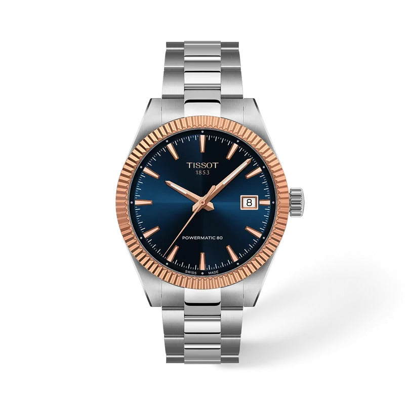 Tissot Gentleman Goldlünette Powermatic 80 Herrenuhr 38 mm Blau – T934.807.41.041.00