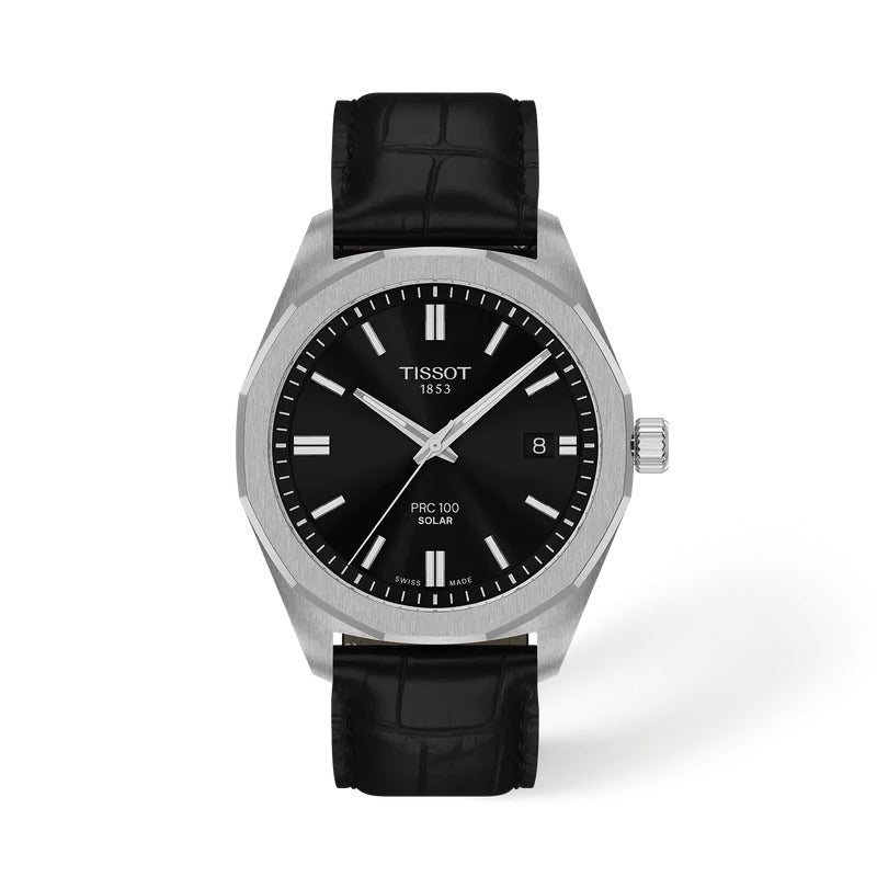 Tissot PRC 100 Solar Herrenuhr 39 mm Schwarz mit Lederarmband – T151.422.16.051.00