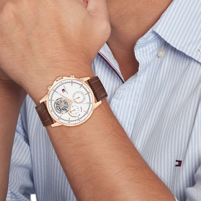 Tommy Hilfiger Stewart Day Date Braun / Rosé & Weiss Herrenuhr - 1710606