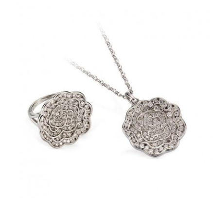 Silber-Set - Anker-Kette und Anhänger mit Zirkonia-Steine - SAK 104