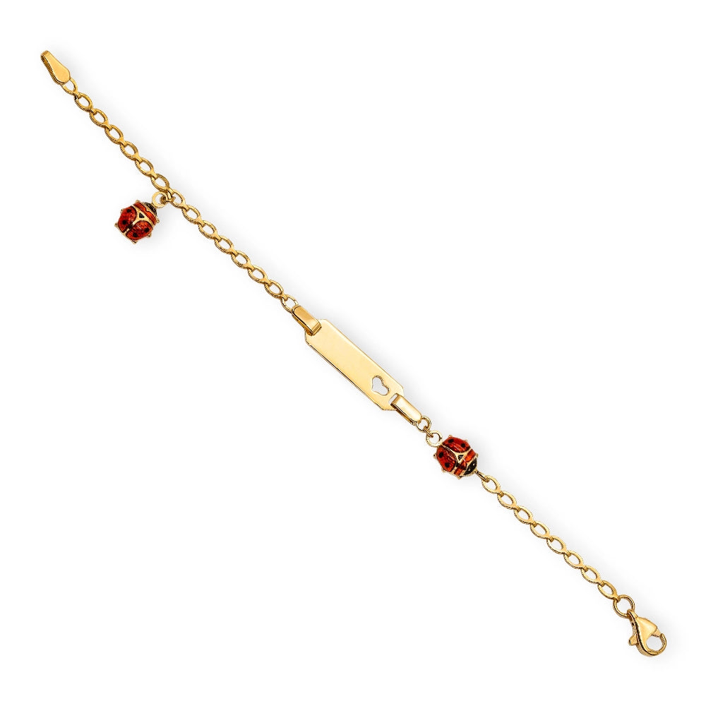 Baby Kinder Gelbgold ID-Armband mit Marienkäfer & Gratis Gravur - GB-250/18