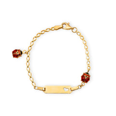Baby Kinder Gelbgold ID-Armband mit Marienkäfer & Gratis Gravur - GB-250/18