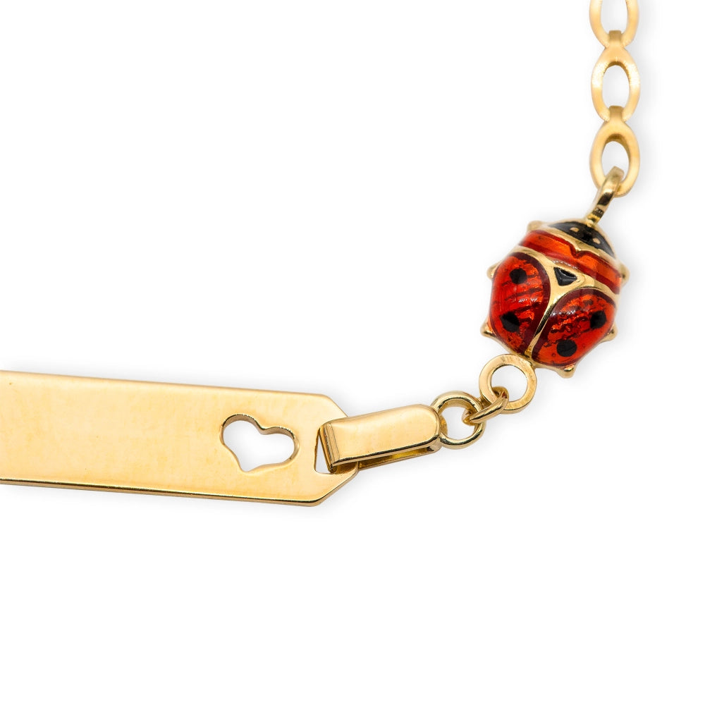 Baby Kinder Gelbgold ID-Armband mit Marienkäfer & Gratis Gravur - GB-250/18