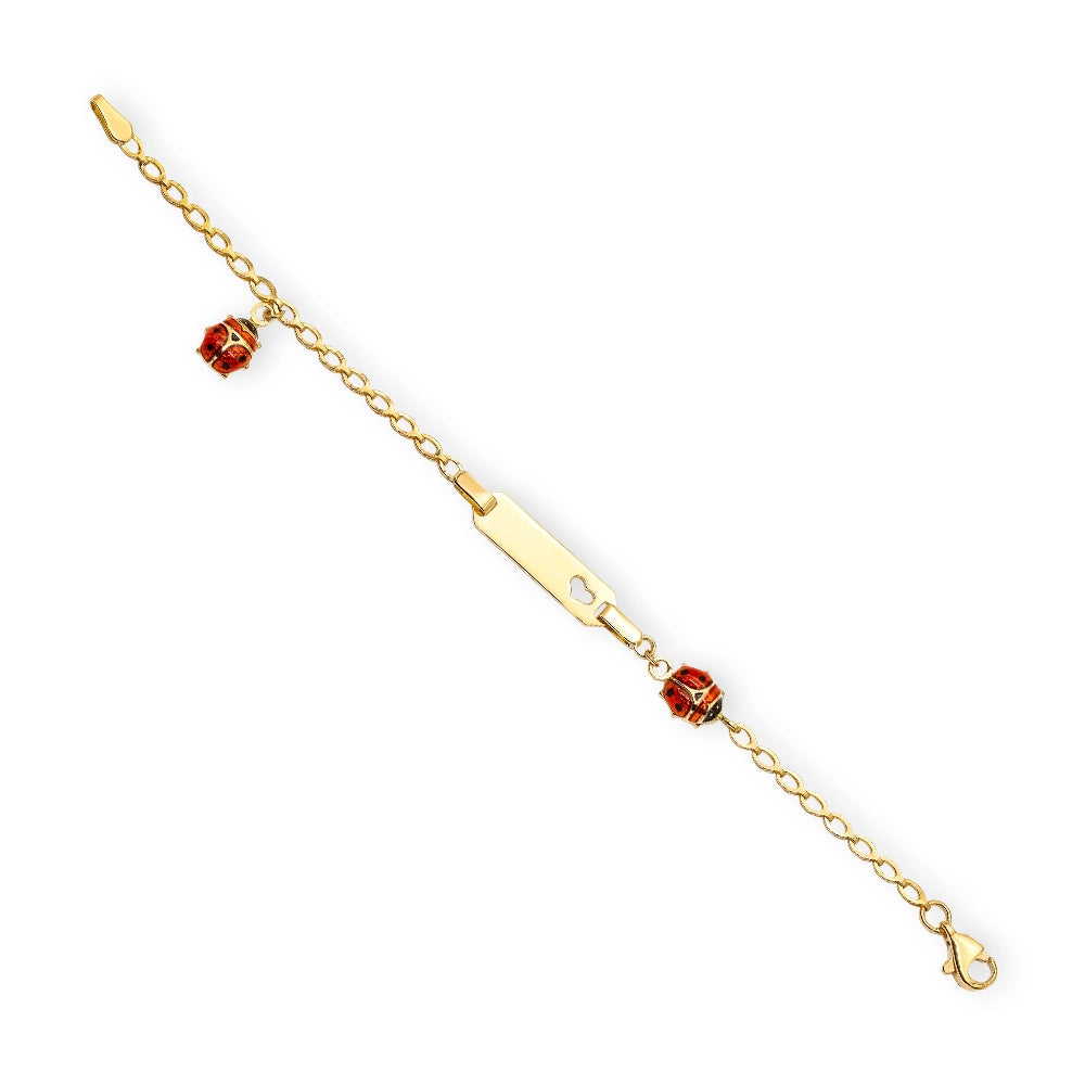 Baby Kinder Gelbgold Bracelet mit Marienkäfer & Gratis Gravur, 14-16 cm - GB-250/9