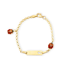 Baby Kinder Gelbgold Bracelet mit Marienkäfer & Gratis Gravur, 14-16 cm - GB-250/9