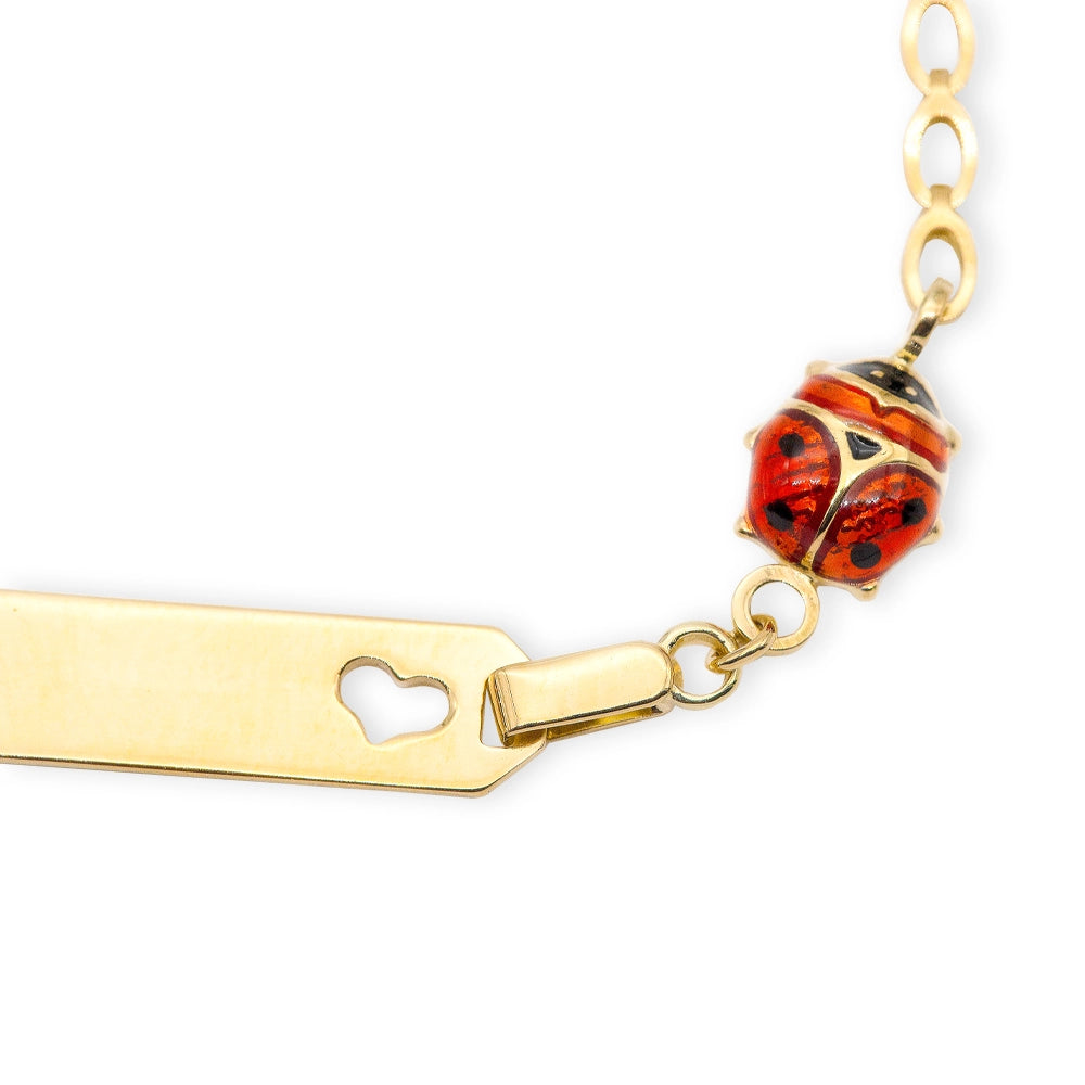 Baby Kinder Gelbgold Bracelet mit Marienkäfer & Gratis Gravur, 14-16 cm - GB-250/9