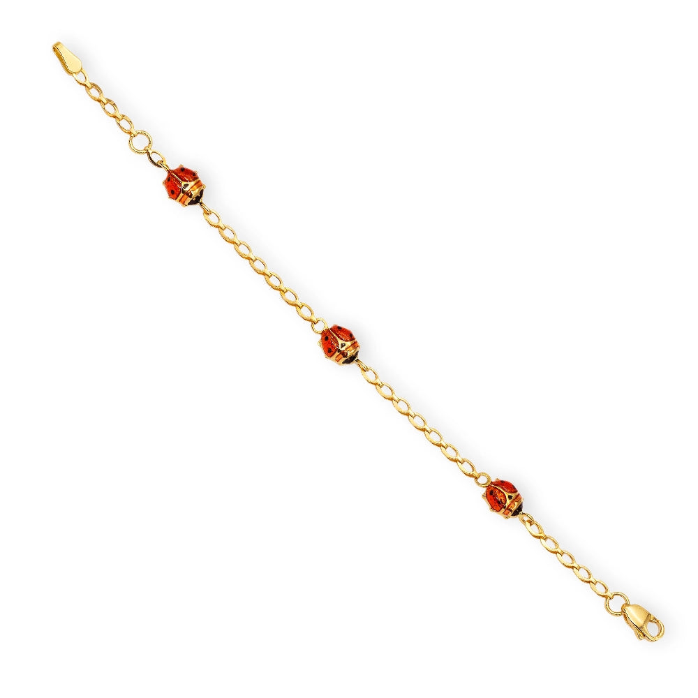 Baby Kinder Gelbgold Bracelet mit Marienkäfer & Gratis Gravur - GB-811/18