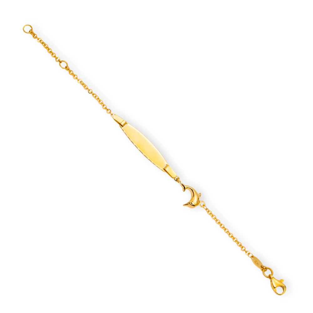 Baby Kinder Gelbgold ID-Armband mit Delfin & Gratis Gravur - GB-894/18