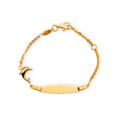 Baby Kinder Gelbgold ID-Armband mit Delfin & Gratis Gravur - GB-894/18