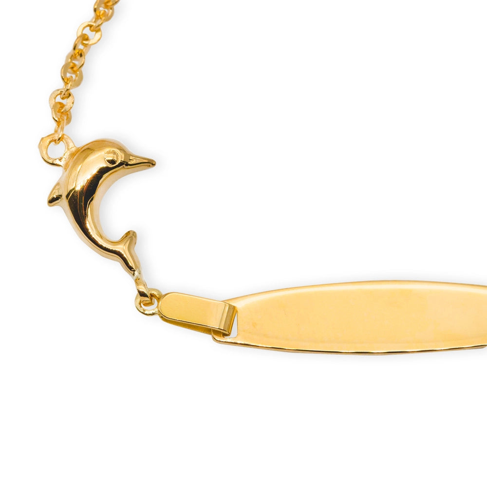 Baby Kinder Gelbgold ID-Armband mit Delfin & Gratis Gravur - GB-894/18