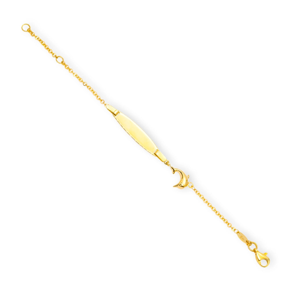 Baby Kinder Gelbgold 9K Bracelet mit Delfin & Gratis Gravur - GB-894