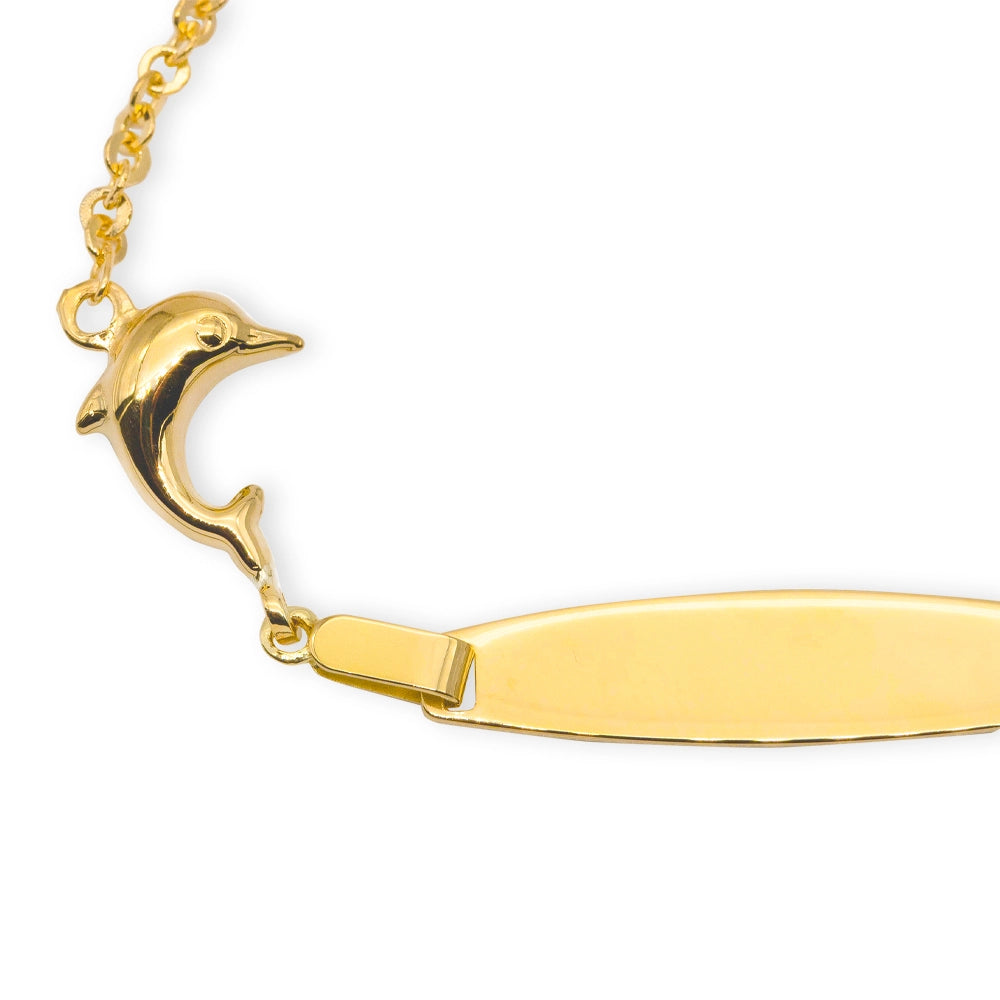 Baby Kinder Gelbgold 9K Bracelet mit Delfin & Gratis Gravur - GB-894