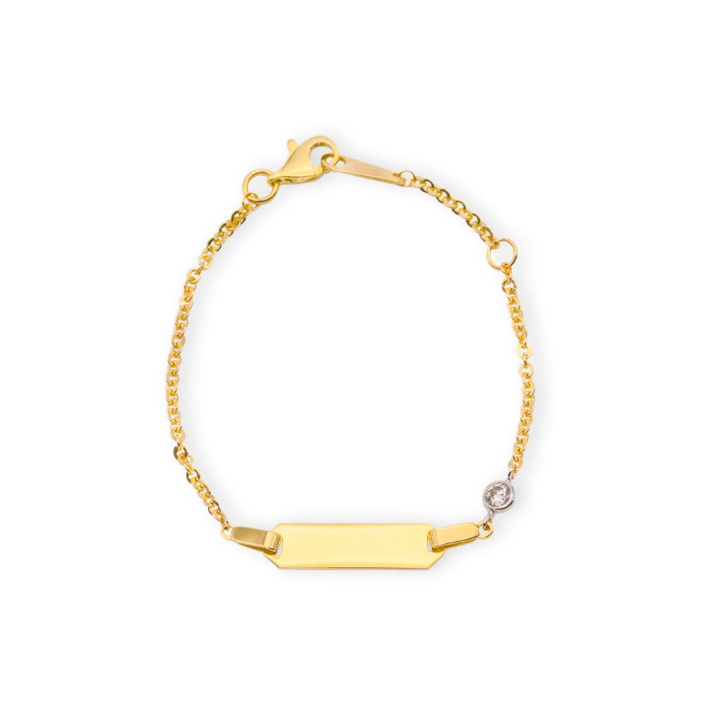 Baby Kinder Gelbgold Bracelet mit Zirkonia-Stein & Gratis Gravur - GB-949/9