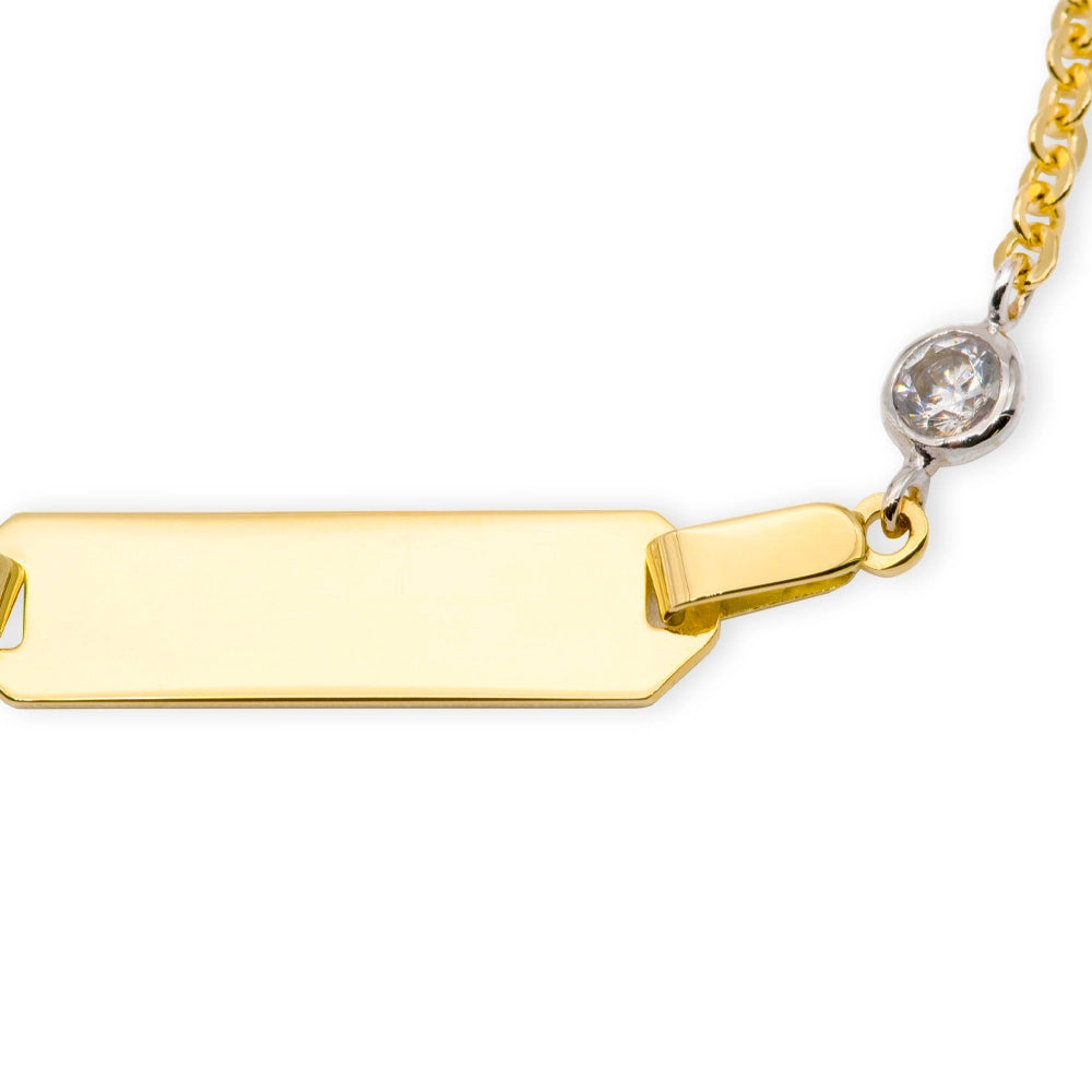 Baby Kinder Gelbgold Bracelet mit Zirkonia-Stein & Gratis Gravur - GB-949/9