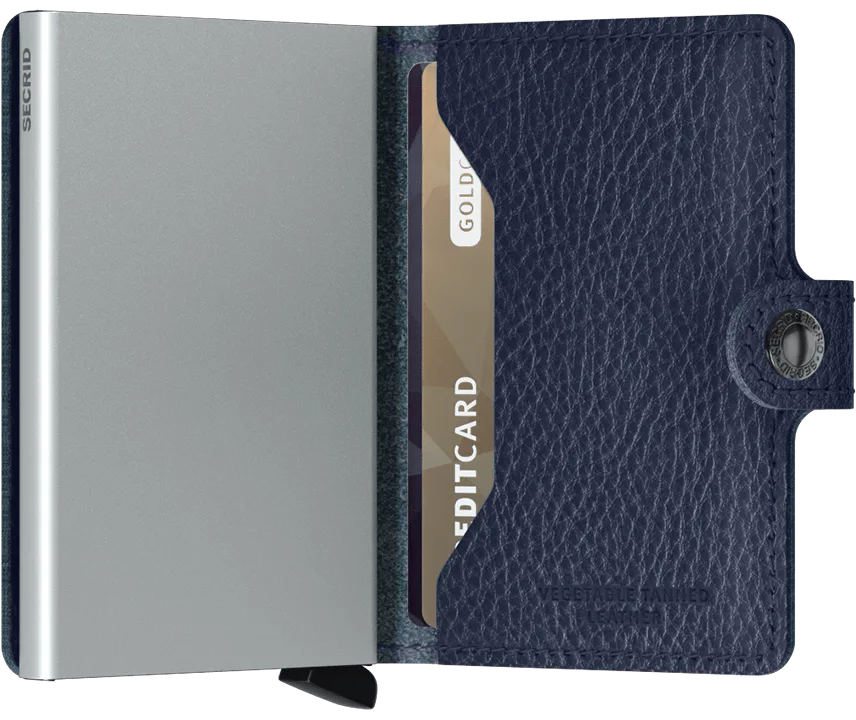 Secrid Miniwallet Vegetable Tanned Navy Silver mit Gravur - MVg-Navy-Silver