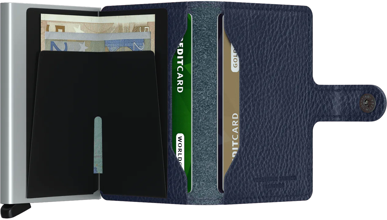 Secrid Miniwallet Vegetable Tanned Navy Silver mit Gravur - MVg-Navy-Silver