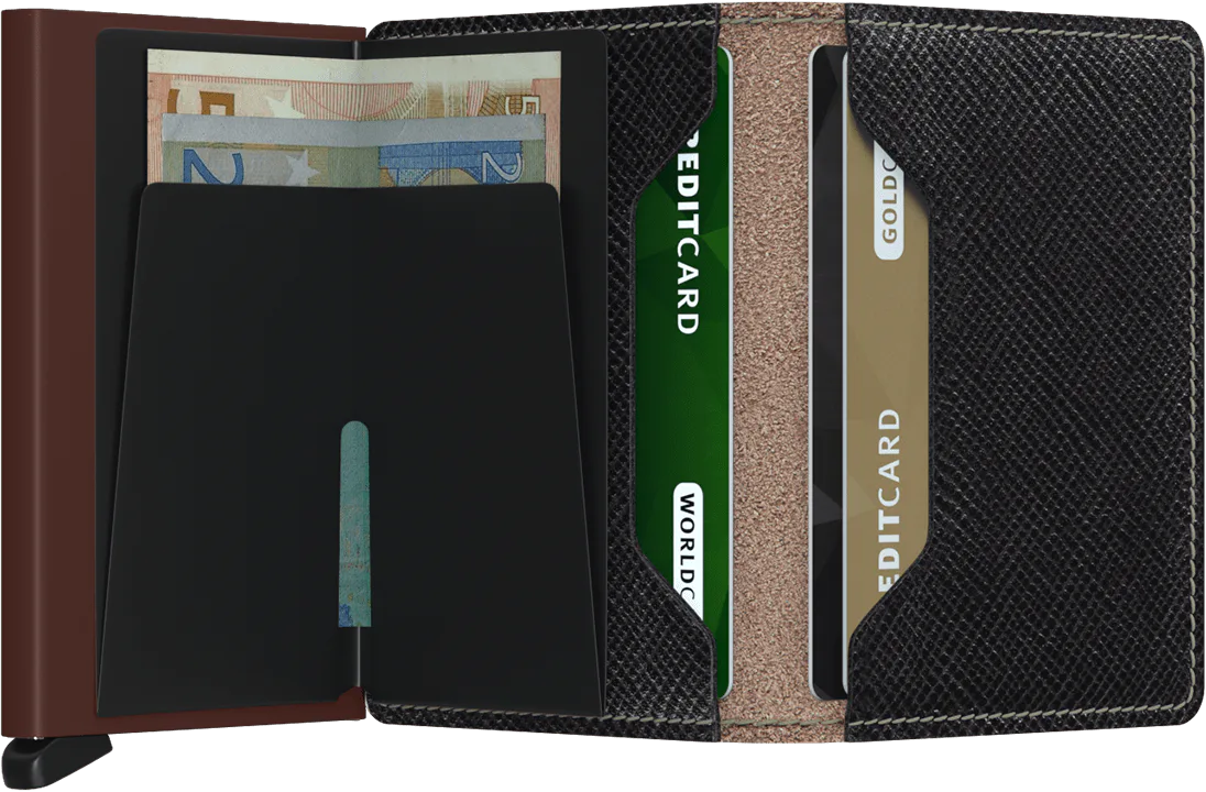 Secrid Slimwallet Saffiano Brown mit Gravur - SSa-Brown