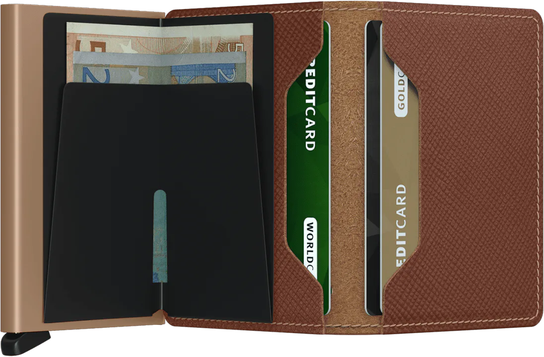 Secrid Slimwallet Saffiano Caramel mit Gravur - SSa-Caramel