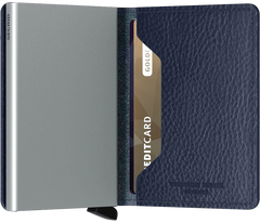 Secrid Slimwallet Vegetable Tanned Navy Silver mit Gravur - SVg-Navy-Silver