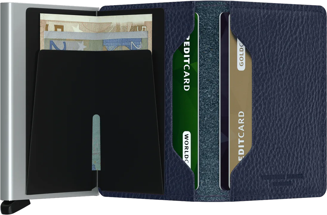 Secrid Slimwallet Vegetable Tanned Navy Silver mit Gravur - SVg-Navy-Silver